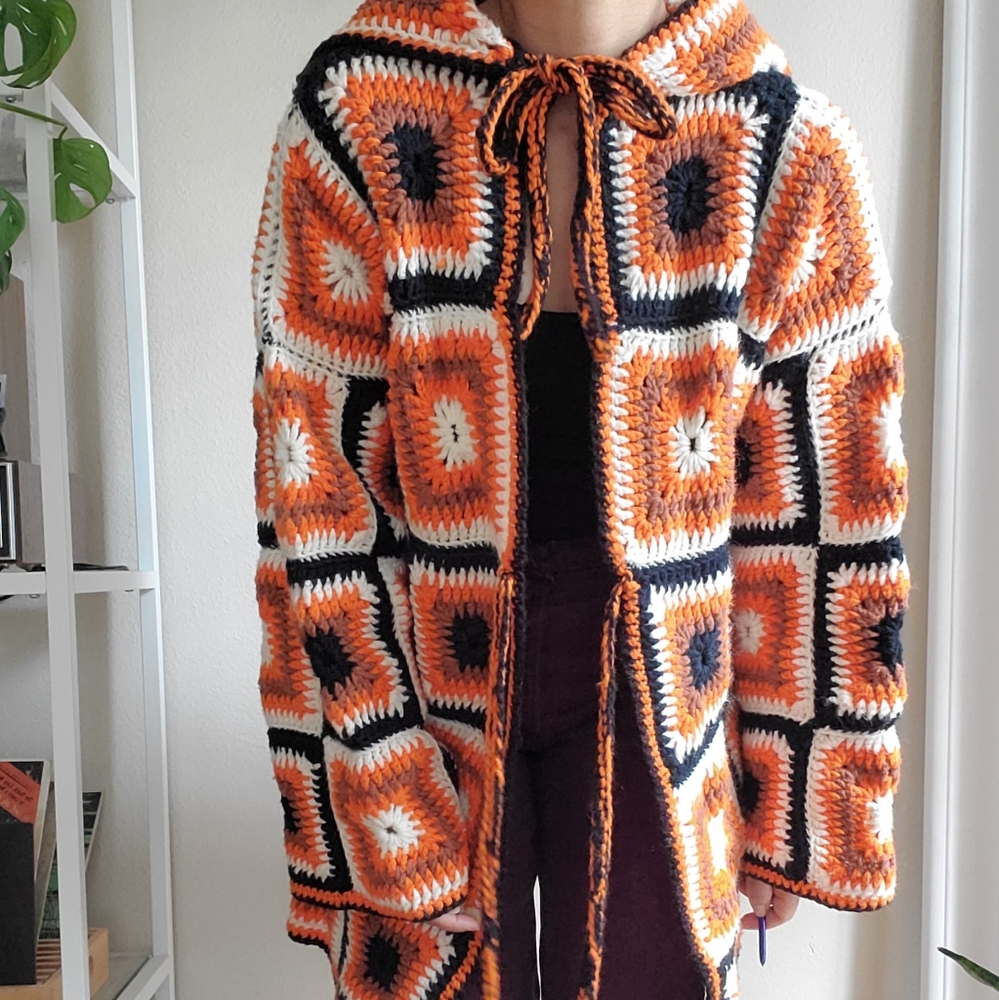 Vintage Handmade Granny Square Crochet  Sweater - Picture 12 of 15